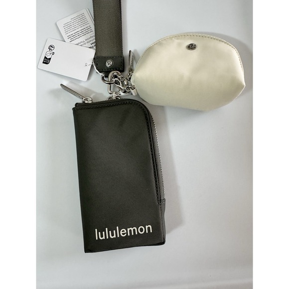 New Lululemon Dual Pouch Wristlet Wallet GRSG/LTIV/SLVR Silver Hardware Logo - Picture 2 of 7